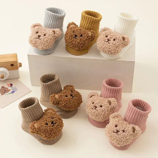 Baby Winter Socks - Cute Bear, Anti-Slip, Soft Cotton, Warm Toddler Socks