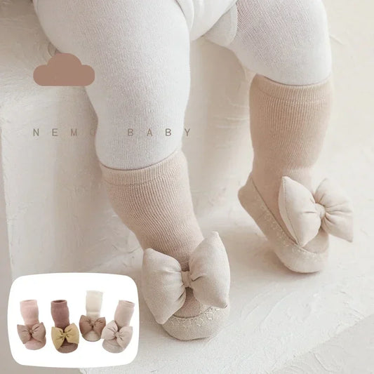 Newborn Baby Girl Sock Shoes – Non-Slip Bowknot Cotton First Walker Shoes